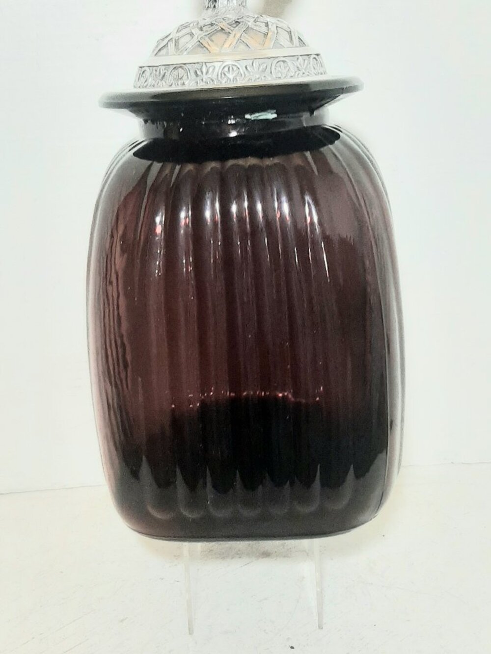 Vintage Artland Ribbed Purple Large Cannister with Rooster Finial